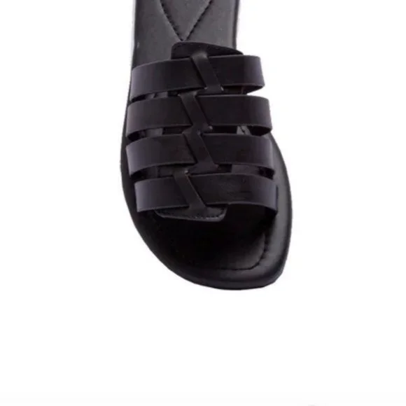 !! NEW !! Soft Vegan Leather Caged Slide Sandals in Black - Picture 6 of 8